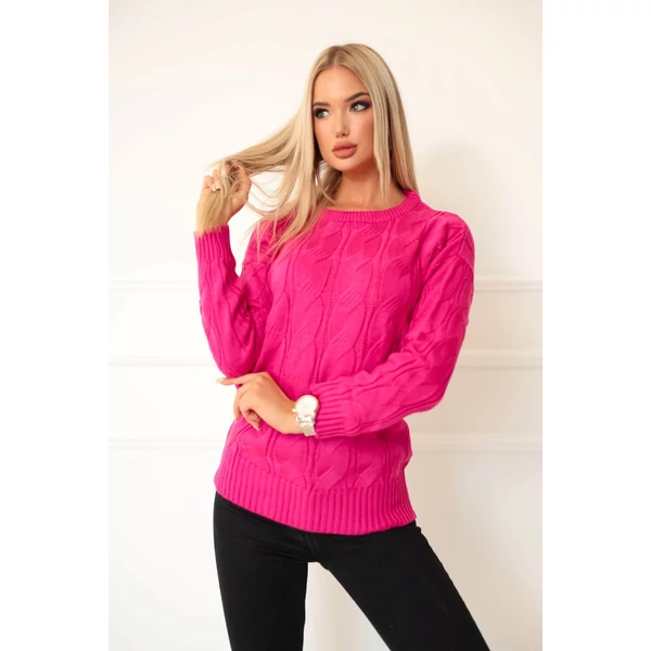 Egyedi kötésmintájú pink pulóver
