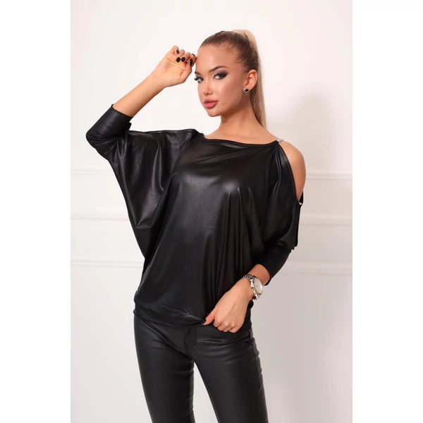 Latex hatású bő szabású fekete  felső