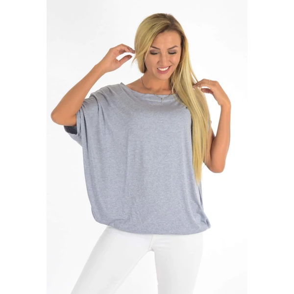 Félvállas gumis derekú szürke felső