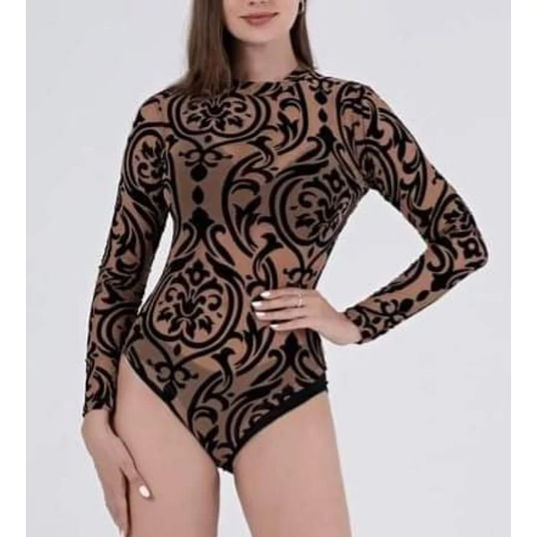 Barna alapon fekete mintás tüll body