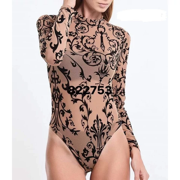 Barna alapon fekete mintás tüll body