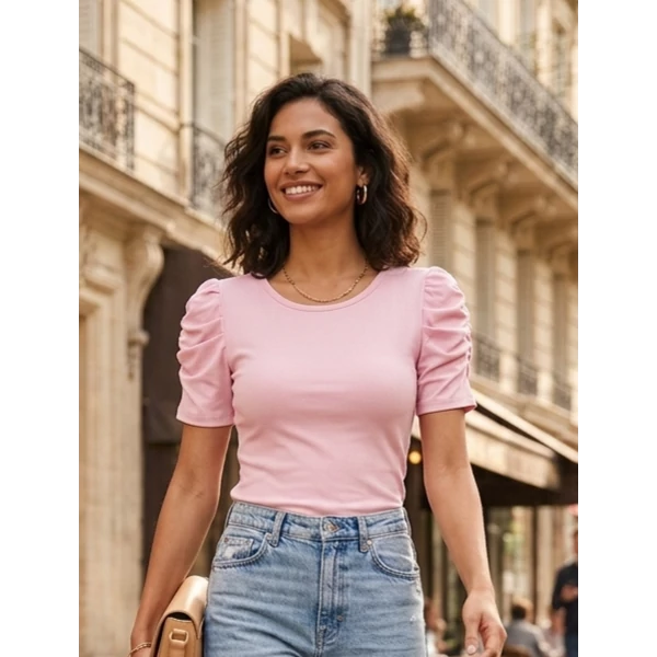 Puffos ujjú rózsaszín felső