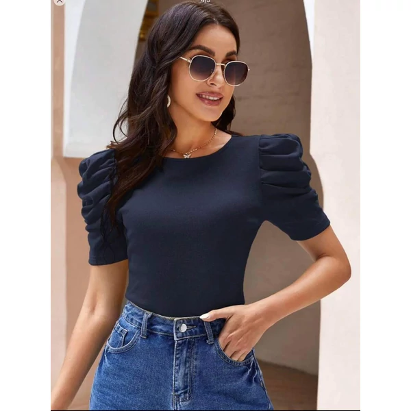 Puffos ujjú  sötétkék felső