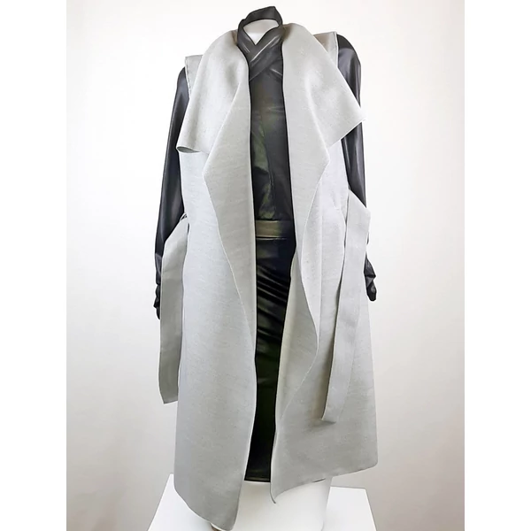 Világosszürke galléros hosszú mellény /Pelerin