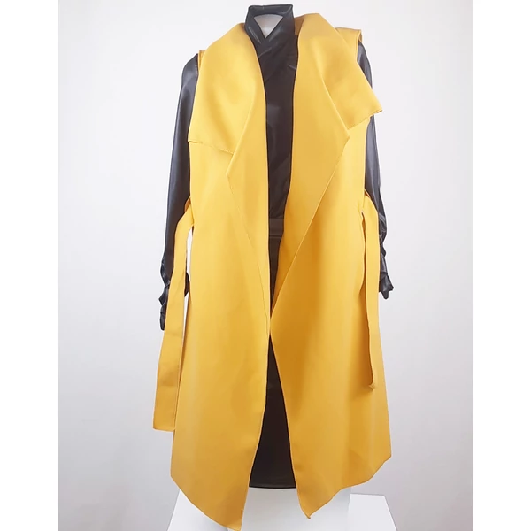 Mustár sárga galléros hosszú mellény /Pelerin