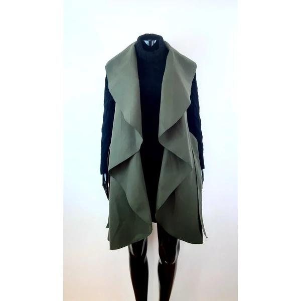 Khakizöld galléros hosszú mellény /Pelerin