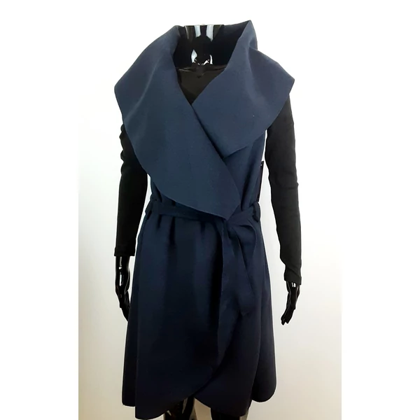 Sötétkék galléros hosszú mellény /Pelerin