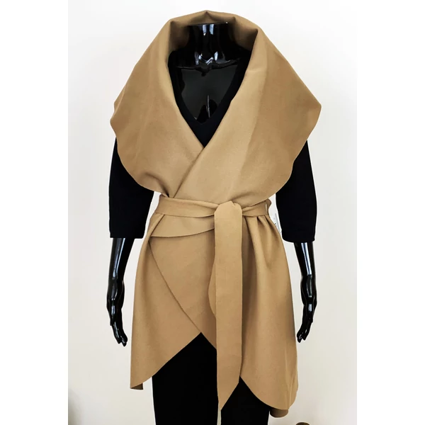 Mogyoróbarna  galléros hosszú mellény /Pelerin