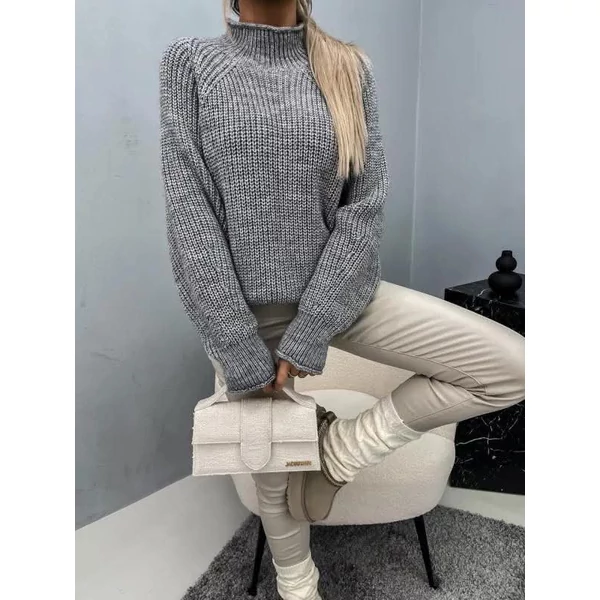 Szürke félgarbós laza  pulóver