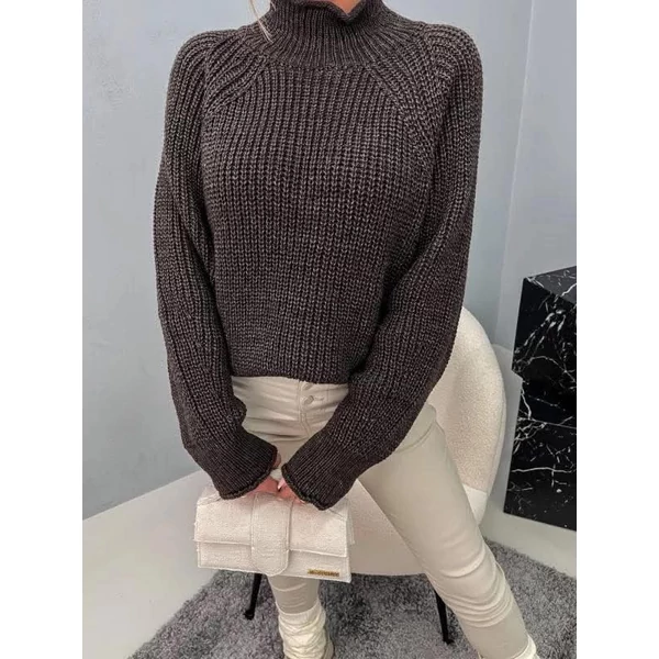 Barna félgarbós laza  pulóver