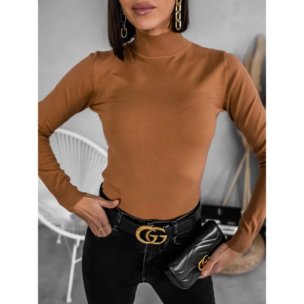 Állónyakú konyakbarna kötött felső