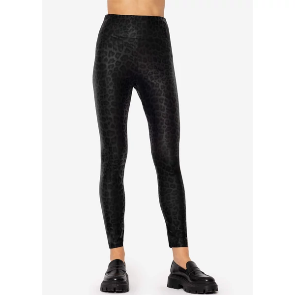 Push up hatású fekete leopárd mintás  műbőr leggings