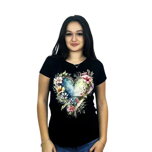 Nyomott mintás fekete póló