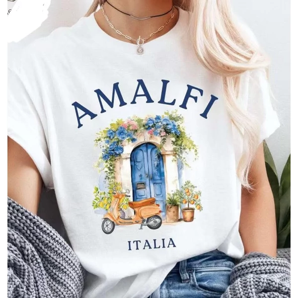 Amalfi Italia felíratos, fehér póló