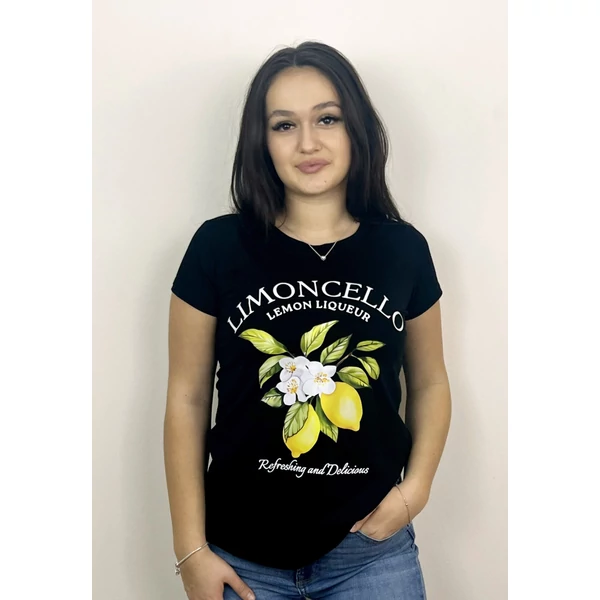 Nyomott mintás fekete póló
