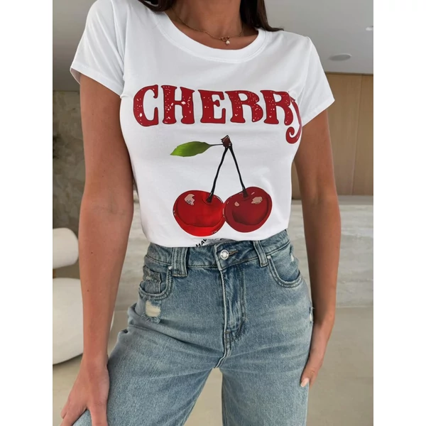 Cherry felíratos, fehér póló