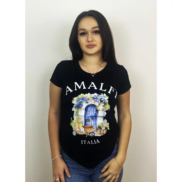 Nyomott mintás fekete póló