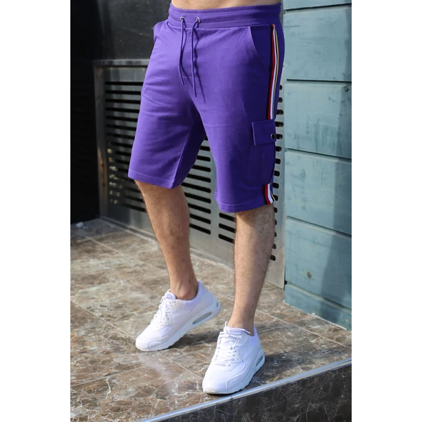 MADMEXT oldalzsebes lila pamut rövid nadrág