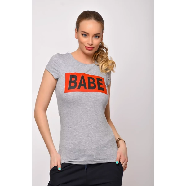 BABE  nyomott mintás szürke póló