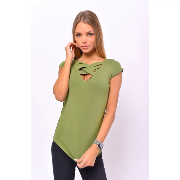 Keresztpántos khakizöld felső