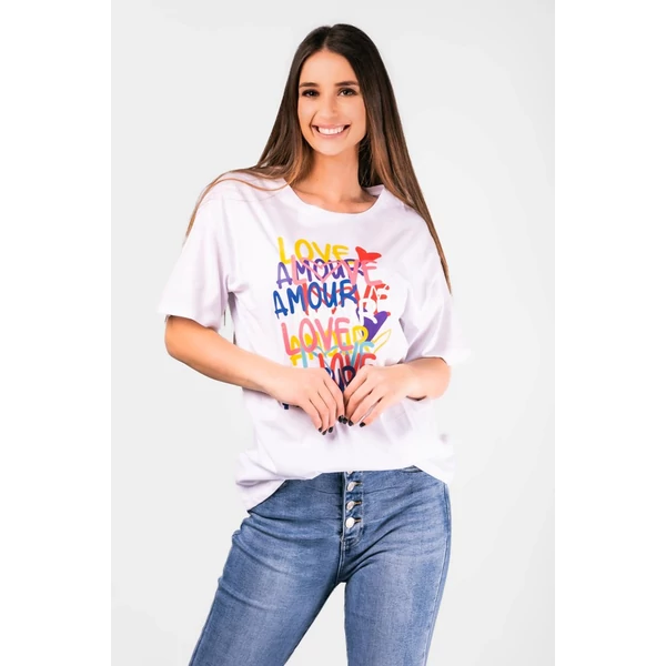 Fehér,nyomott mintás bő felső