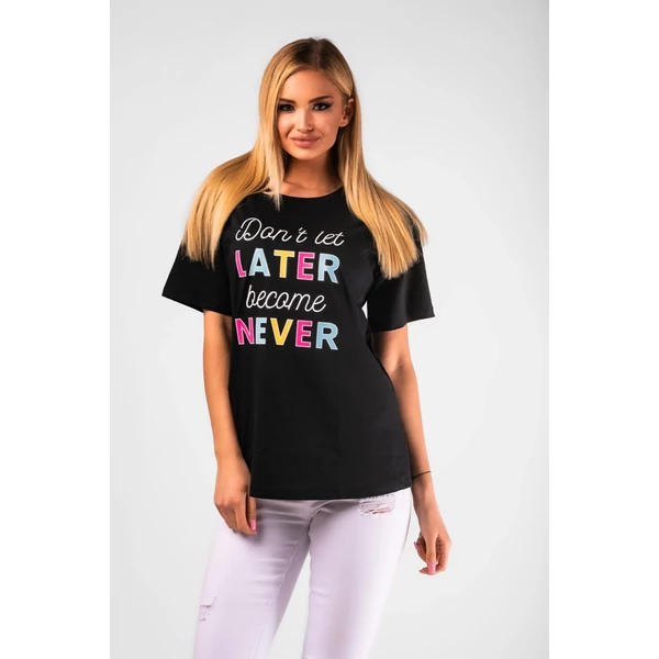 Fekete nyomott mintás bő felső