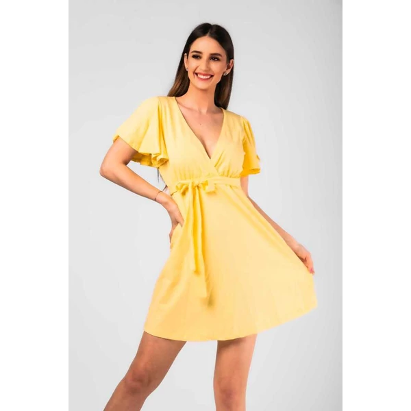 Fodros vállú sárga pamut ruha