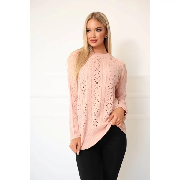 Egyedi kötésmintájú púder színű pulóver